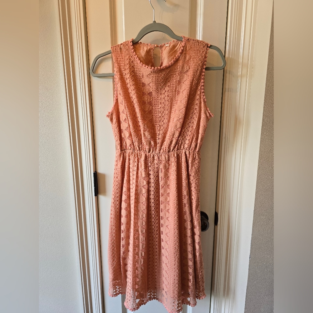 Sweet Peach Lace Sleeveless Dress